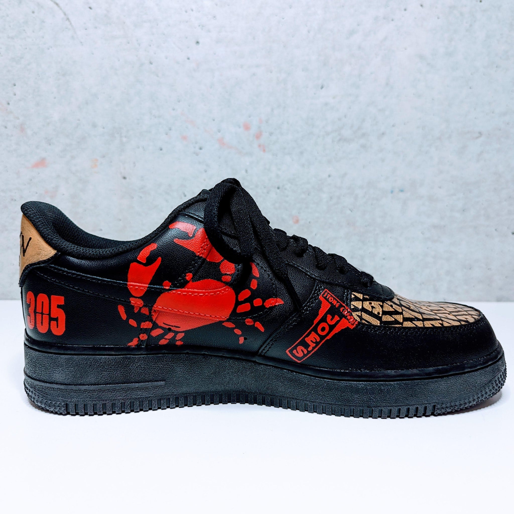 red and black custom air forces