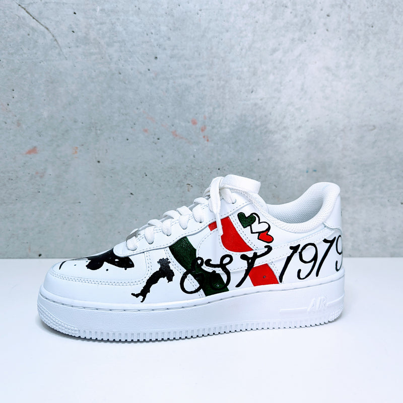 Hand-Painted Air Force 1 Sneakers, AF1, Fully Custom, White, Corporate Logo