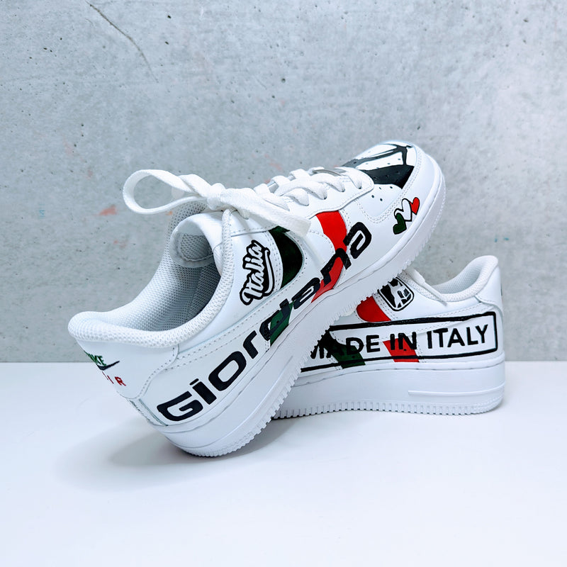 Hand-Painted Air Force 1 Sneakers, AF1, Fully Custom, White, Corporate Logo