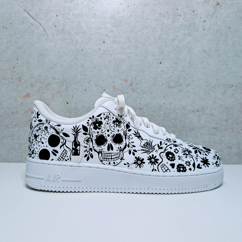 Hand-Painted Air Force 1 Sneakers, AF1, Day of the Dead, Black and White