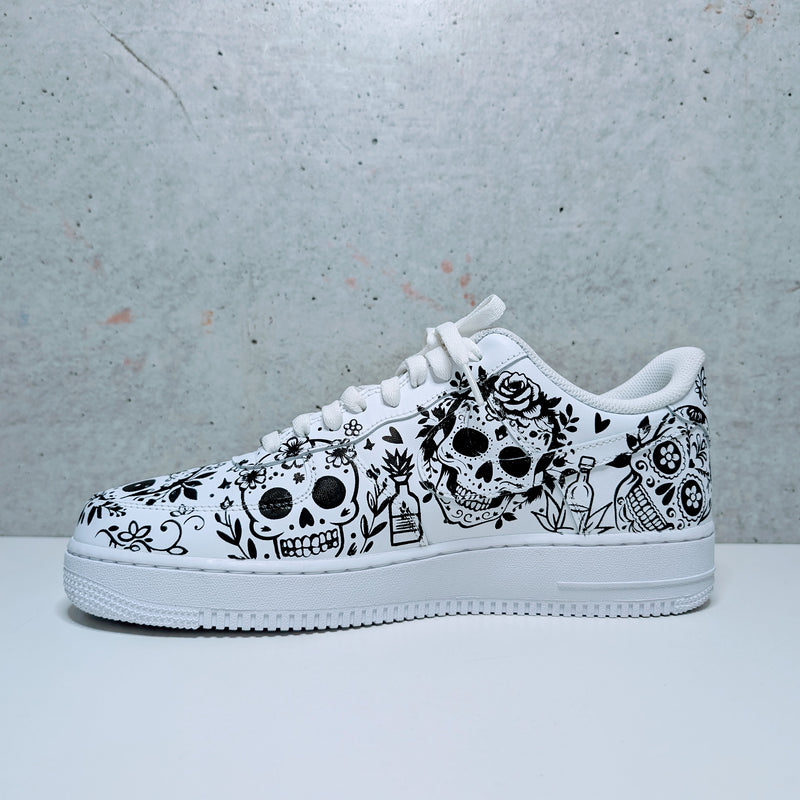 Hand-Painted Air Force 1 Sneakers, AF1, Day of the Dead, Black and White