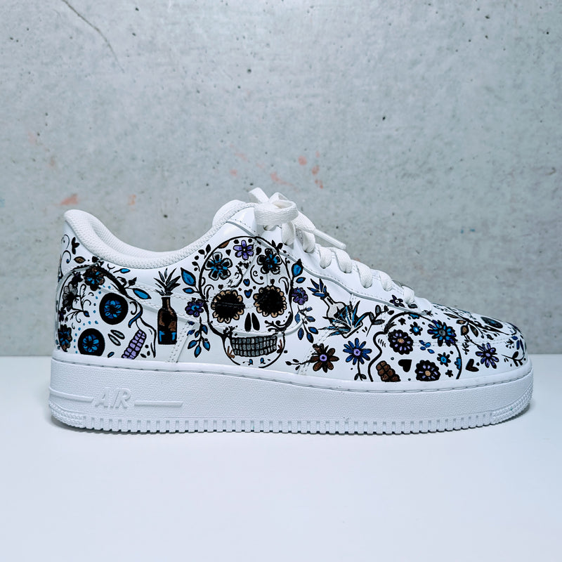Custom Painted Air Force 1 Day of the Dead Sneakers | Four Color Hand-Painted Dia de los Muertos AF1