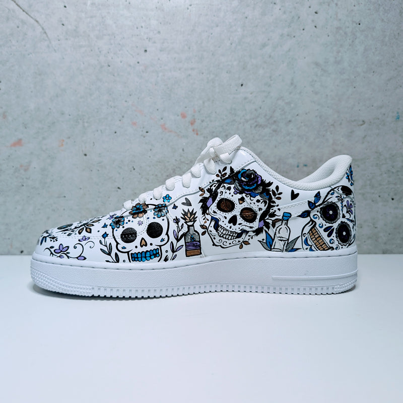 Custom Painted Air Force 1 Day of the Dead Sneakers | Four Color Hand-Painted Dia de los Muertos AF1