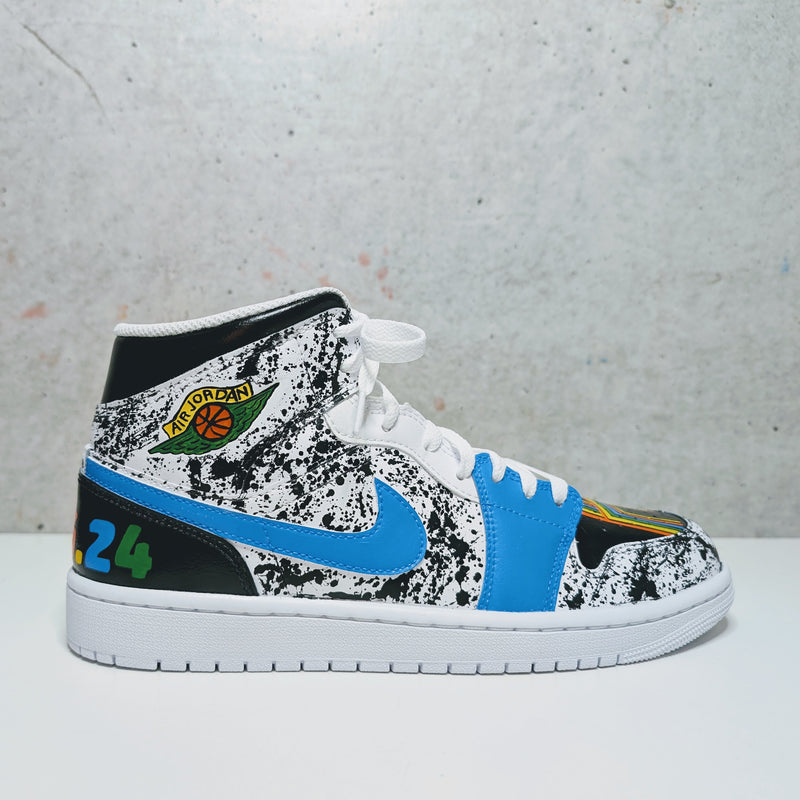 Custom Painted Nike Air Jordan Mid Sneakers | Neon Splatter Paint Bar Mitzvah Shoes