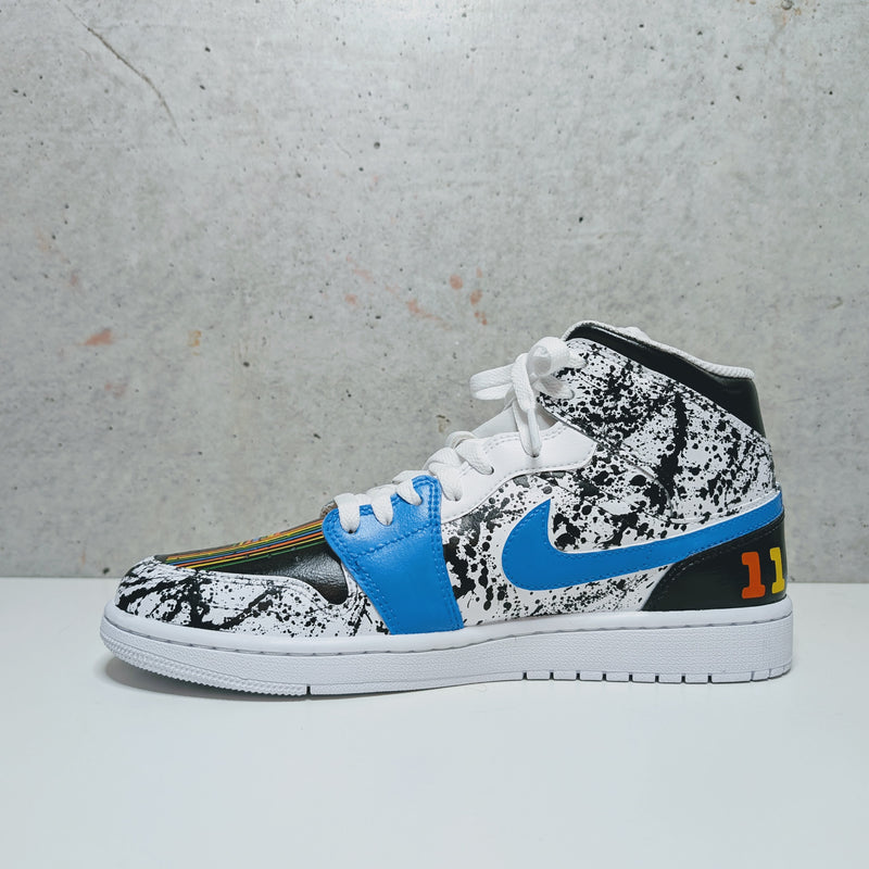 Custom Painted Nike Air Jordan Mid Sneakers | Neon Splatter Paint Bar Mitzvah Shoes