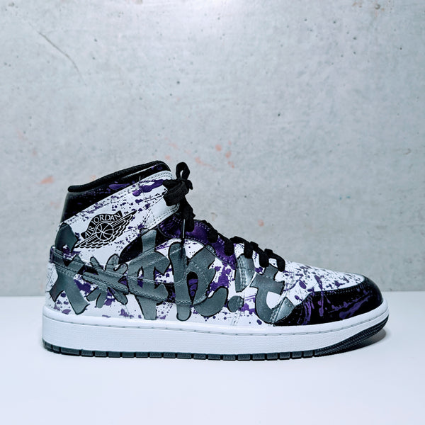 Custom Painted Air Jordan Mid "Love It / F*¢k It" Graffiti Sneakers | Hand-Painted Splatter Art