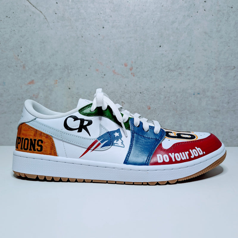 Custom Painted Air Jordan 1 Low Golf Sports Mashup Sneakers | Hand-Painted Multi-Sport Golf Shoes