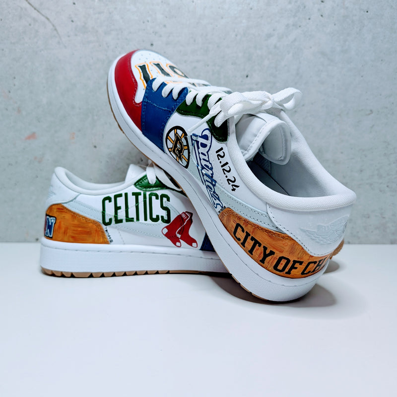 Custom Painted Air Jordan 1 Low Golf Sports Mashup Sneakers | Hand-Painted Multi-Sport Golf Shoes