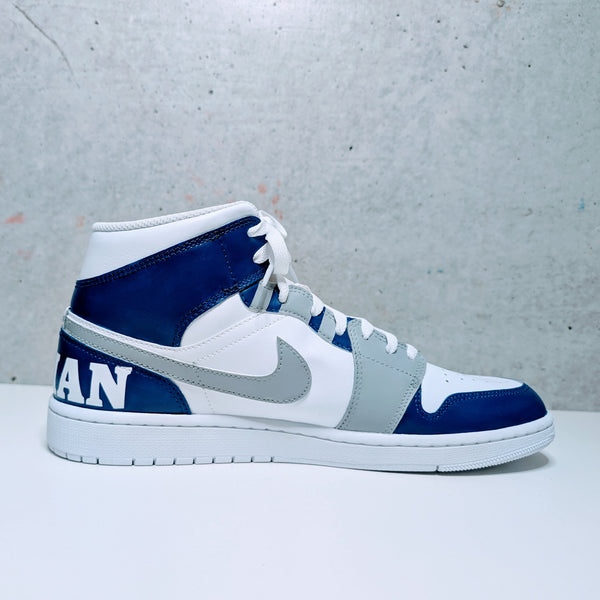 Custom Painted Air Jordan Mid High School Team Sneakers | Hand-Painted Spirit Shoes