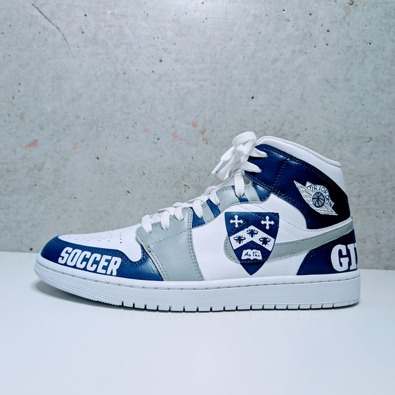 Custom Painted Air Jordan Mid High School Team Sneakers | Hand-Painted Spirit Shoes