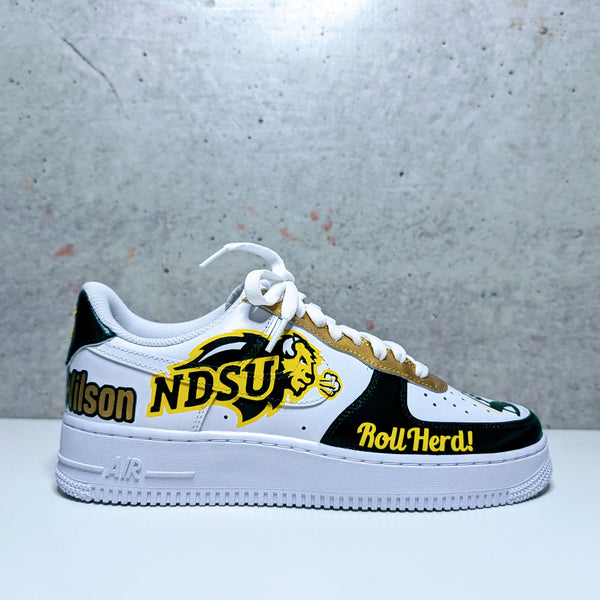 Custom Painted Air Force 1 NDSU Bison Sneakers | Hand-Painted Gold Edition