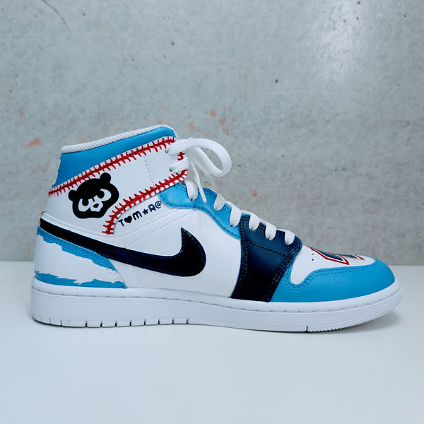 Custom Painted Air Jordan 1 Mids Chicago Cubs & Bar Mitzvah Sneakers | Hand-Painted Israel Theme Shoes