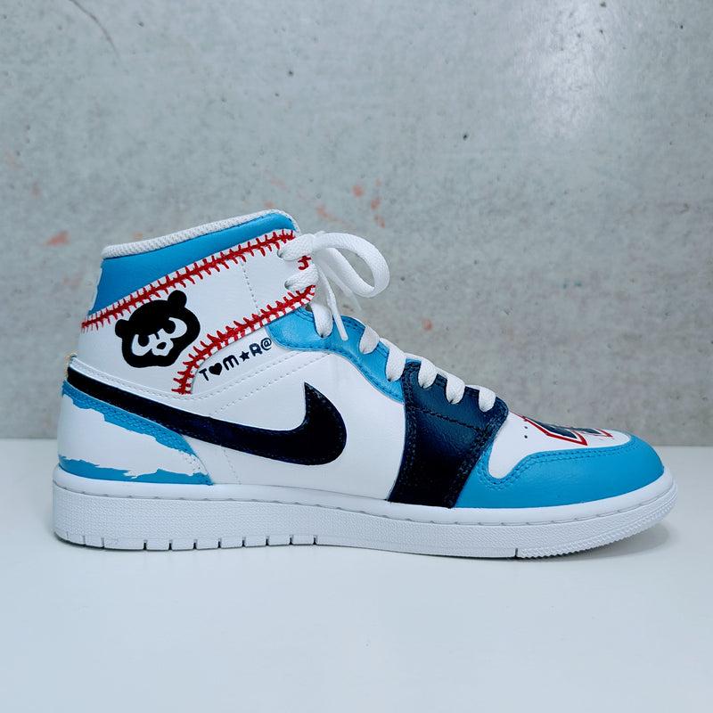 Custom Painted Air Jordan 1 Mids Chicago Cubs & Bar Mitzvah Sneakers | Hand-Painted Israel Theme Shoes