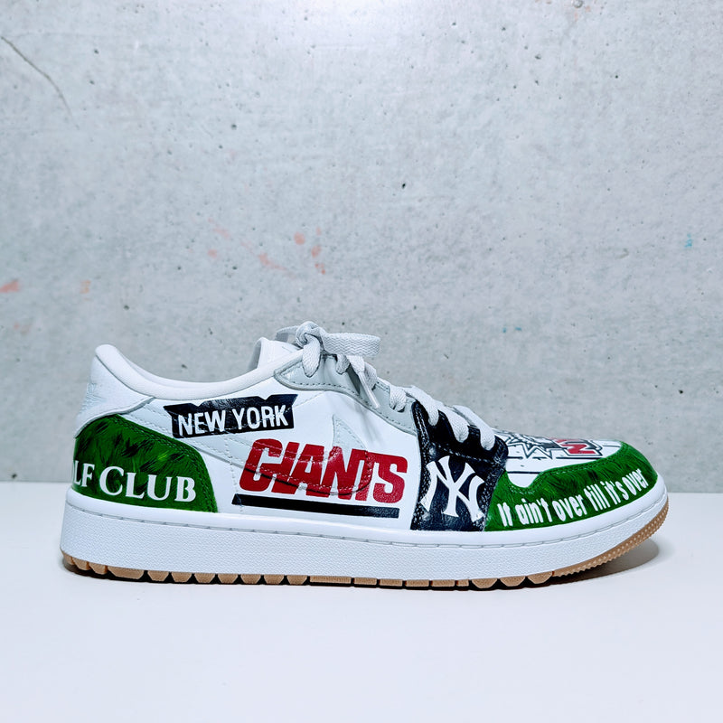 Custom Painted Air Jordan 1 Low Golf New York Sneakers | Hand-Painted NY Mashup Shoes