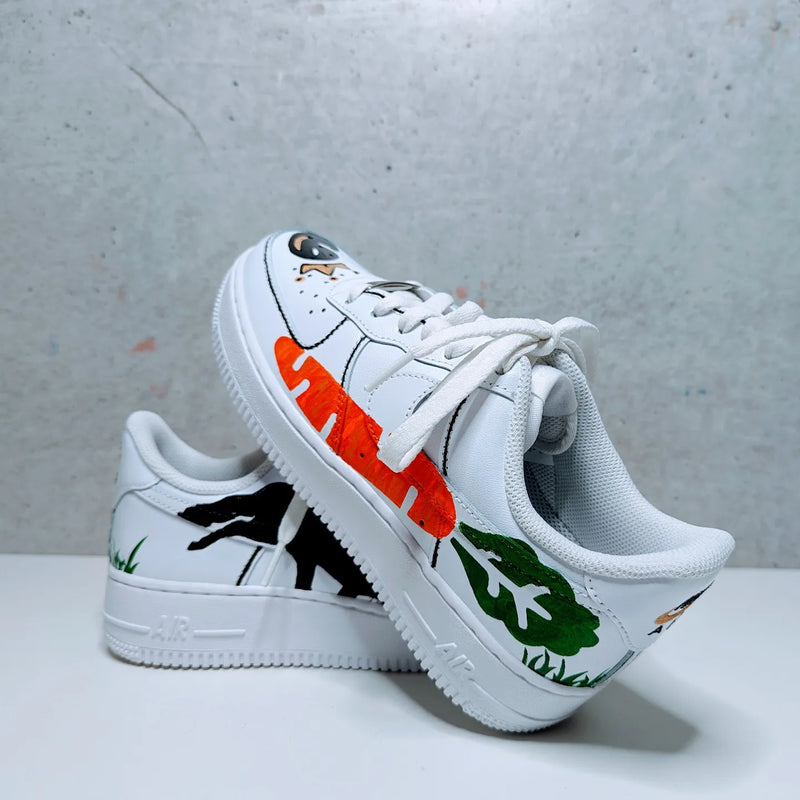 Custom Painted Air Force 1 Horse and Carrot Design Sneakers | Hand-Painted Equestrian AF1