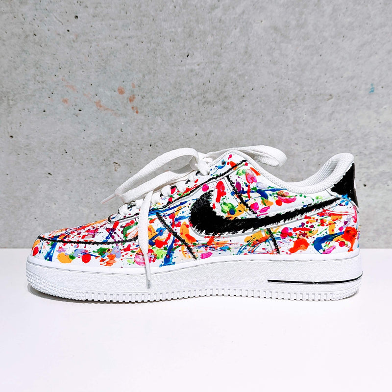 Custom Painted Air Force 1 Neon Splatter Paint with Black Logo | Hand-Painted AF1 Sneakers