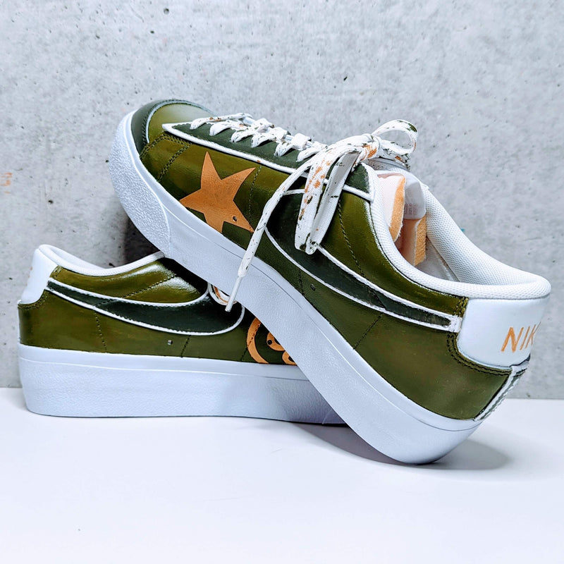 Custom Painted Nike Blazer Army Green Gold Love Design | Hand-Painted Sneakers