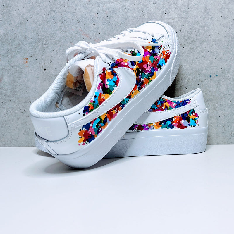 Custom Painted Nike Blazer Low Sneakers | Splotchy Paint Design with White Logo