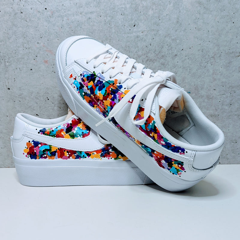 Custom Painted Nike Blazer Low Sneakers | Splotchy Paint Design with White Logo