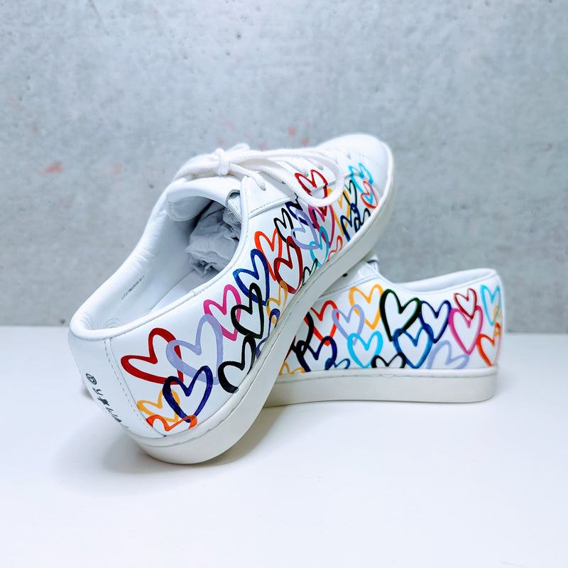 Custom Painted Vince Sneakers Hearts Attack Design | Hand-Painted Luxury Shoes