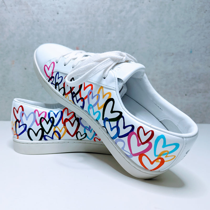 Custom Painted Vince Sneakers Hearts Attack Design | Hand-Painted Luxury Shoes